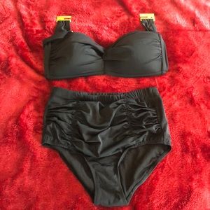 High waist black swimsuit
